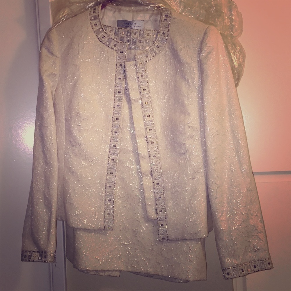 Heavenly Tahari suit with elegant appliqués